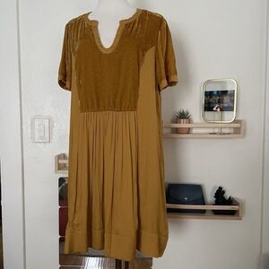 Maeve Mustard Velvet-Top Midi Dress